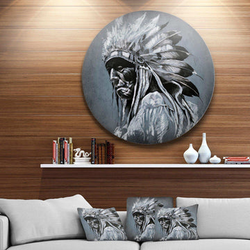 American Indian Tattoo Art - Americana Circle Metal Wall Decor